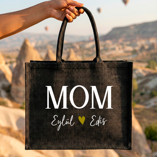 Personalisierte Jutetasche (MOM) mit Namen | Stilvolle Alltagstasche & Shopper | Geschenkidee Modern & Zeitlos