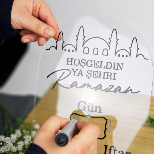 Ramadan / Ramazan Imsakiye Planer aus Acryl – Sahur & Iftar Zeiten | Beschreibbar | Islamische Deko & Geschenkidee