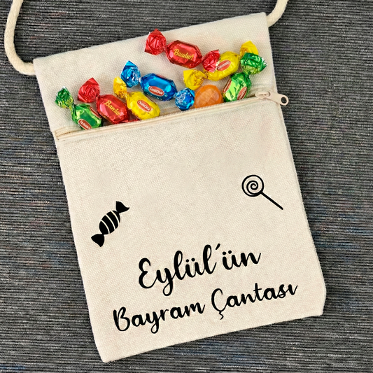 Bayram / Eid Tasche mit Namen – Personalisierbar (Eid Mubarak, Ramadan Geschenk – Motiv Bonbon/Buchstabe/Laterne)