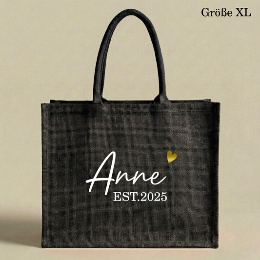 Personalisierte Jutetasche (Anne) Geburtsjahr | Stilvolle Alltagstasche & Shopper | Geschenkidee Modern & Zeitlos