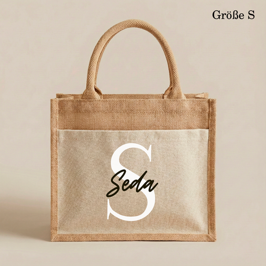 Personalisierte Jutetasche mit Namen | Stilvolle Alltagstasche & Shopper | Geschenkidee Modern & Zeitlos