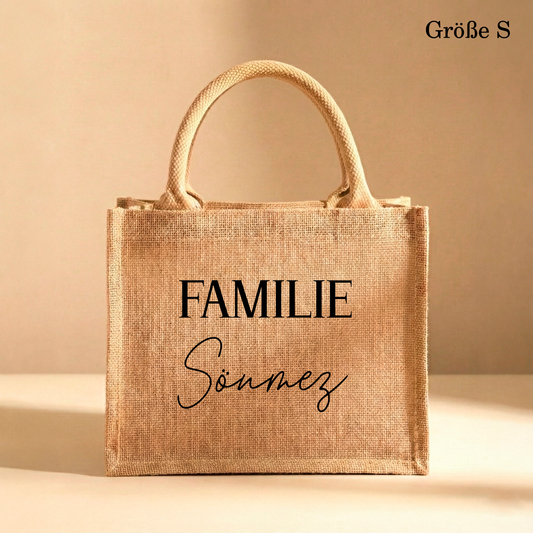 Personalisierte Jutetasche mit Familiennamen | Familientasche | Stilvolle Alltagstasche & Shopper | Geschenkidee Modern & Zeitlos