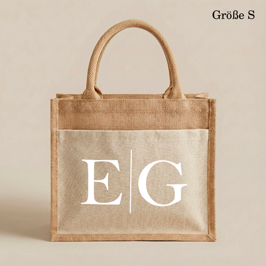 Personalisierte Jutetasche mit Initialen | Stilvolle Alltagstasche & Shopper | Geschenkidee Modern & Zeitlos
