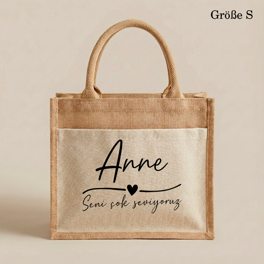 Jutetasche/Anne seni cok seviyoruz | Stilvolle Alltagstasche & Shopper | Geschenkidee Modern & Zeitlos
