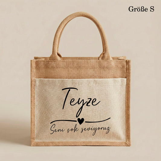 Jutetasche/Teyze seni cok seviyoruz | Stilvolle Alltagstasche & Shopper | Geschenkidee Modern & Zeitlos