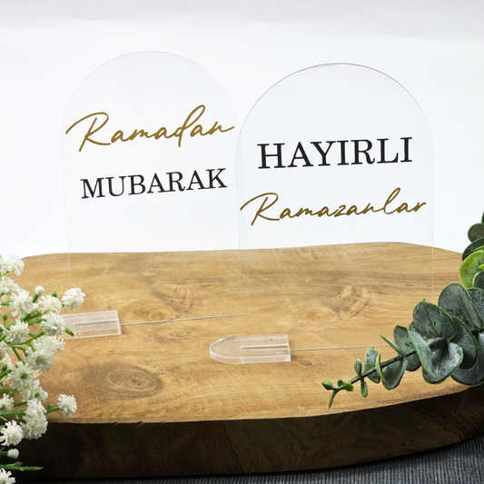 Ramadan Acrylschild mit Acrylstandfuß | Bayram Deko | Eid Mubarak Tischdeko | Islamische Geschenkidee (Hayirli Ramazanlar)