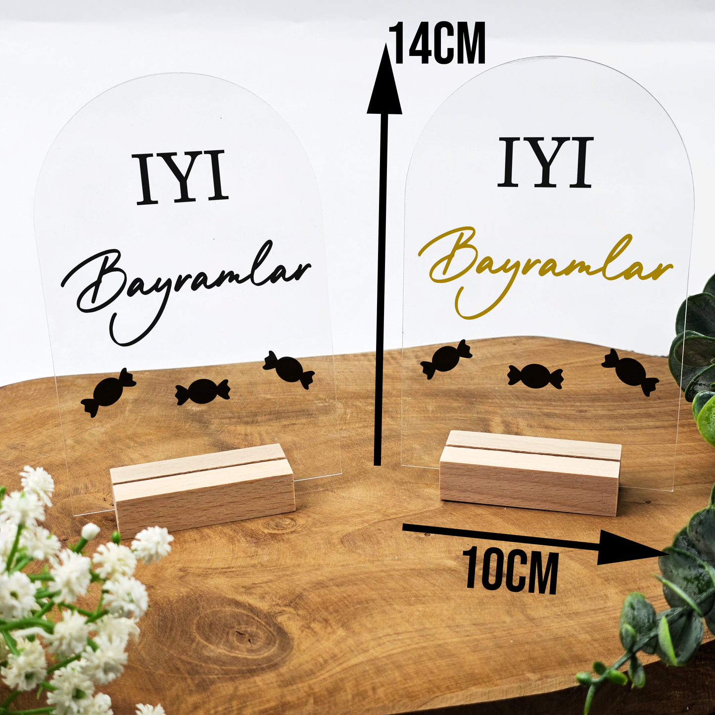 Ramadan Acrylschild mit Holzfuß | Bayram Deko | Eid Mubarak Tischdeko | Islamische Geschenkidee (Iyi Bayramlar 2)