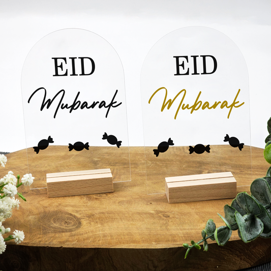 Ramadan Acrylschild mit Holzfuß | Bayram Deko | Eid Mubarak Tischdeko | Islamische Geschenkidee (Eid Mubarak 2)