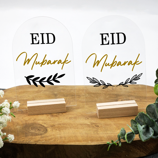 Ramadan Acrylschild mit Holzfuß | Bayram Deko | Eid Mubarak Tischdeko | Islamische Geschenkidee (Eid Mubarak 3)