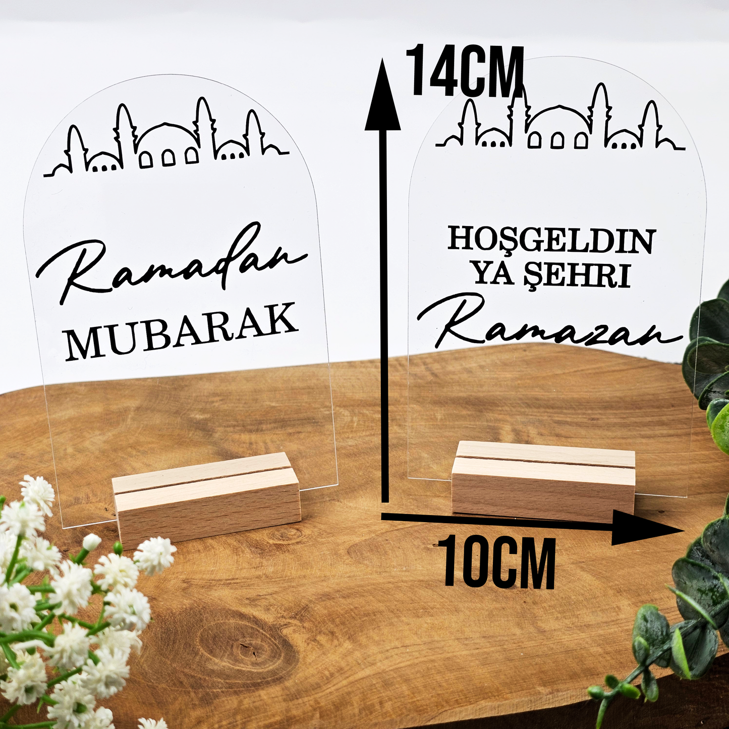 Ramadan Acrylschild mit Holzfuß | Bayram Deko | Eid Mubarak Tischdeko | Islamische Geschenkidee (Ramadan Mubarak)