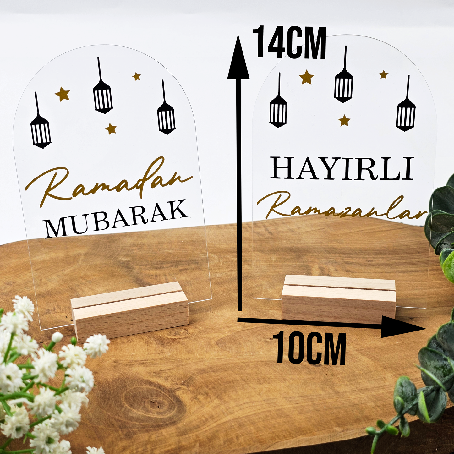 Ramadan Acrylschild mit Holzfuß | Bayram Deko | Eid Mubarak Tischdeko | Islamische Geschenkidee (Ramadan Mubarak Laterne)