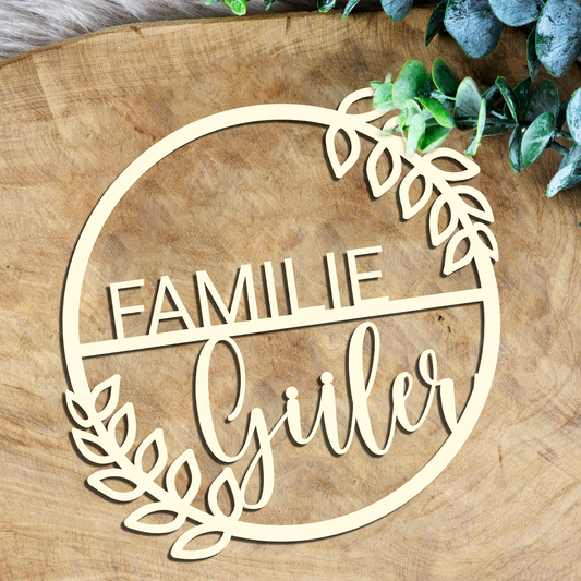 Personalisierter Willkommensschild aus Holz | Türschild & Willkommenskranz mit Familiennamen | Einzug & Hochzeit