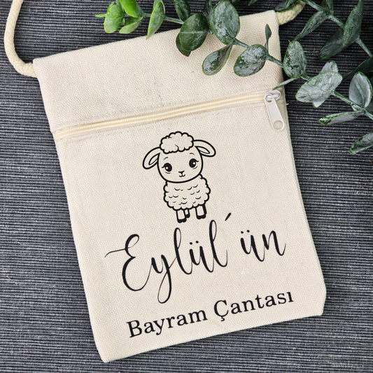 Bayram / Eid Tasche mit Namen – Personalisierbar (Eid Mubarak, Ramadan Geschenk – Motiv Schäfchen)