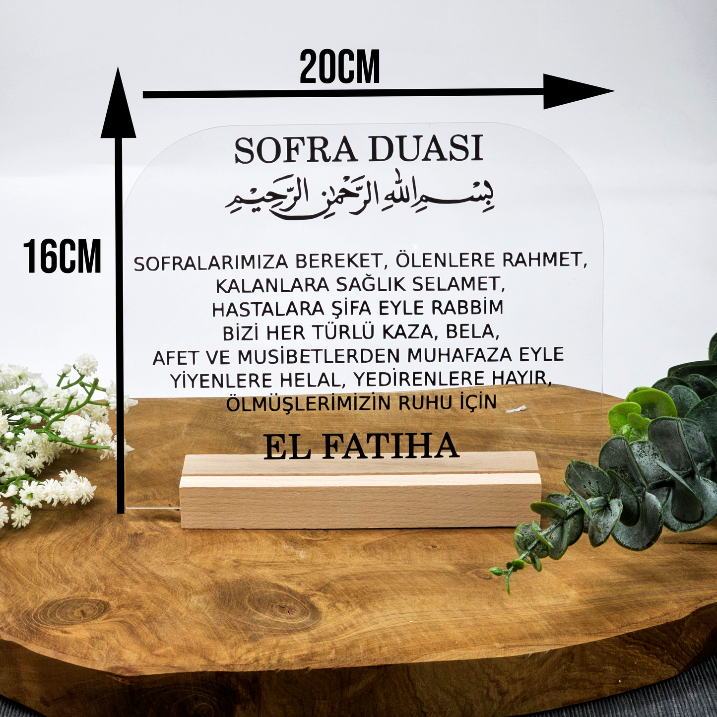 Sofra Duası Acrylschild mit Holzsockel | Tischgebet | Islamische Tischdeko | Ramadan & Bayram Geschenk | Muslimische Deko