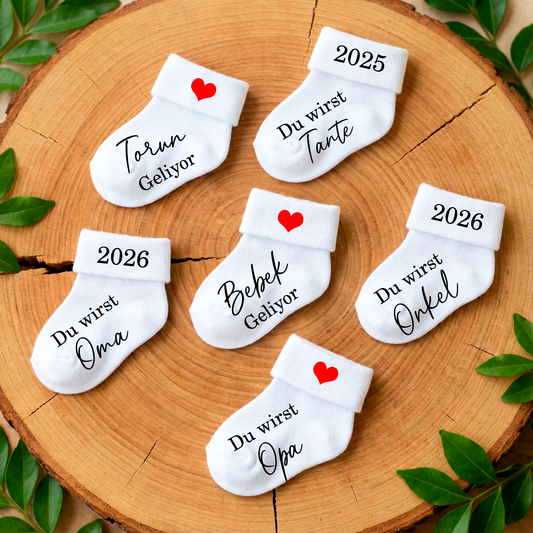 Baby Söckchen zur Schwangerschaftsverkündung | „Baba Oluyorsun“ & weitere Motive | „Du wirst Papa“ & weitere Motive | Türkisch & Deutsch | Babyshooting | Newbornshooting |Geschenkidee