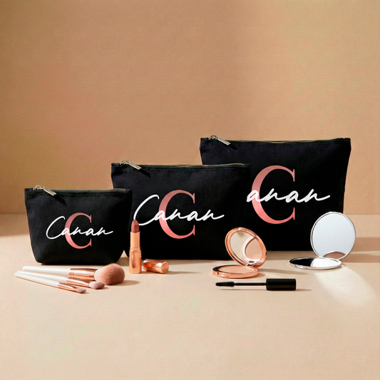 Personalisierte Accessoires-Tasche | Kosmetik- & Kulturtasche mit Namen | In 3 Größen verfügbar mit Anfangsbuchstaben