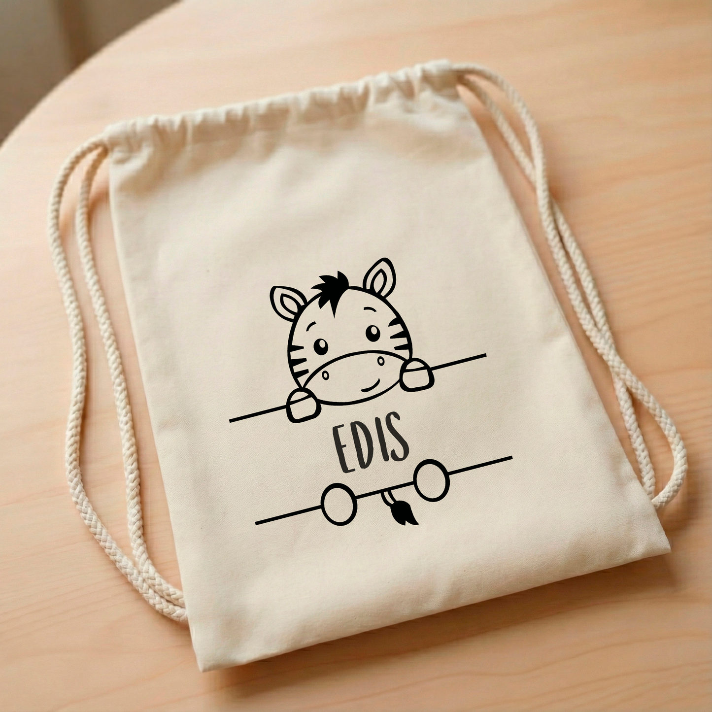 Personalisierter Turnbeutel für die Kita | Wechselkleidung Beutel mit Namen & Tiermotiv | Baumwolle | Kindergarten & Tagespflege