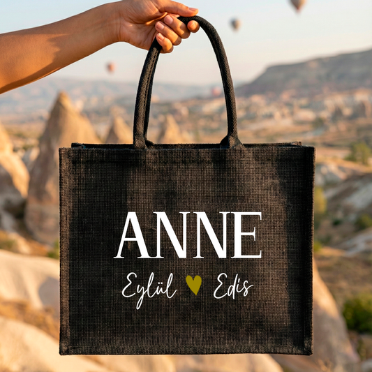 Personalisierte Jutetasche (Anne) mit Namen | Stilvolle Alltagstasche & Shopper | Geschenkidee Modern & Zeitlos
