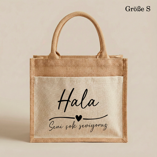 Jutetasche/Hala seni cok seviyoruz | Stilvolle Alltagstasche & Shopper | Geschenkidee Modern & Zeitlos