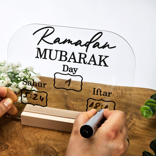Ramadan / Ramazan Imsakiye Planer aus Acryl – Sahur & Iftar Zeiten | Beschreibbar | Islamische Deko & Geschenkidee (Kompakt Arabisch)