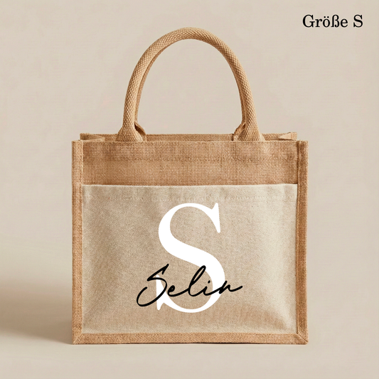 Personalisierte Jutetasche mit Namen | Stilvolle Alltagstasche & Shopper | Geschenkidee Modern & Zeitlos