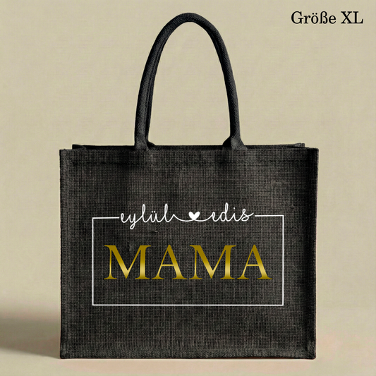 Personalisierte Jutetasche mit Namen/Mama Tasche | Stilvolle Alltagstasche & Shopper | Geschenkidee Modern & Zeitlos