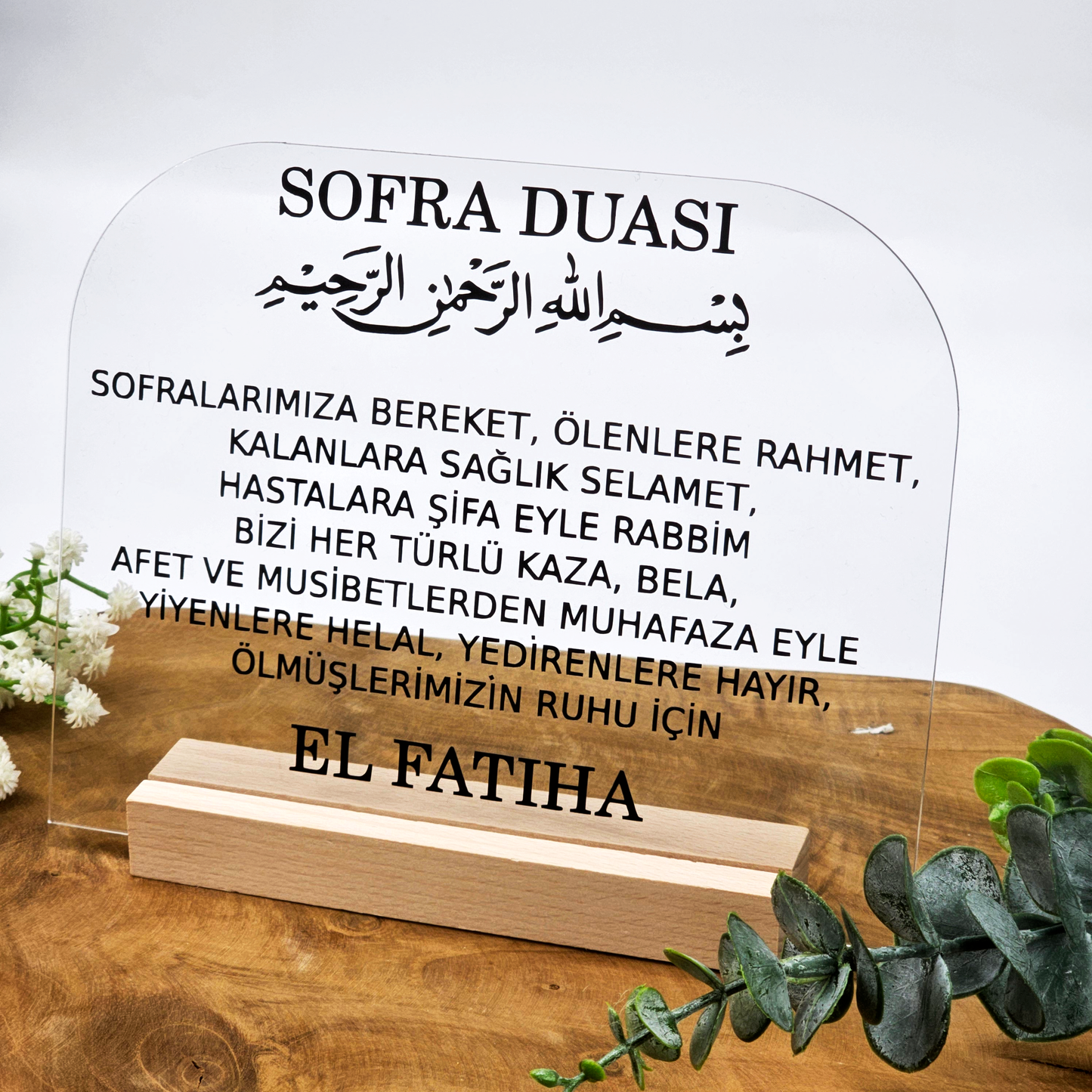 Sofra Duası Acrylschild mit Holzsockel | Tischgebet | Islamische Tischdeko | Ramadan & Bayram Geschenk | Muslimische Deko