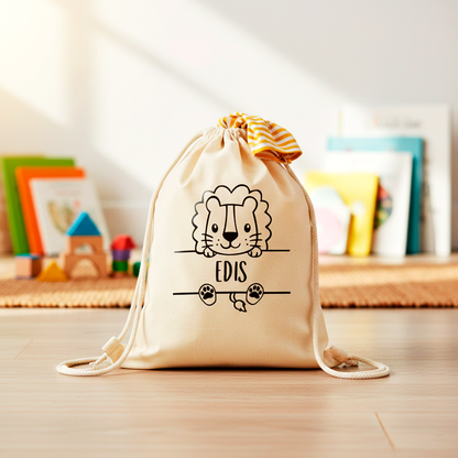 Personalisierter Turnbeutel für die Kita | Wechselkleidung Beutel mit Namen & Tiermotiv | Baumwolle | Kindergarten & Tagespflege