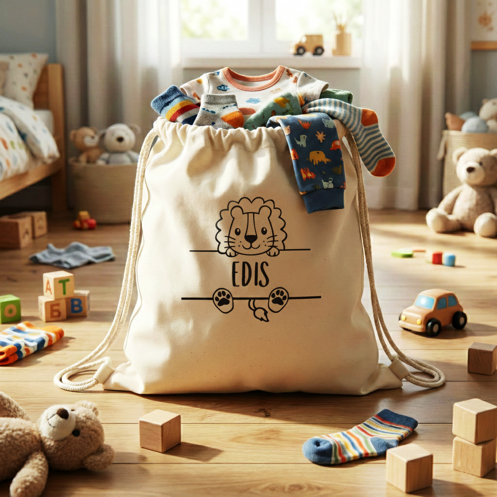 Personalisierter Turnbeutel für die Kita | Wechselkleidung Beutel mit Namen & Tiermotiv | Baumwolle | Kindergarten & Tagespflege