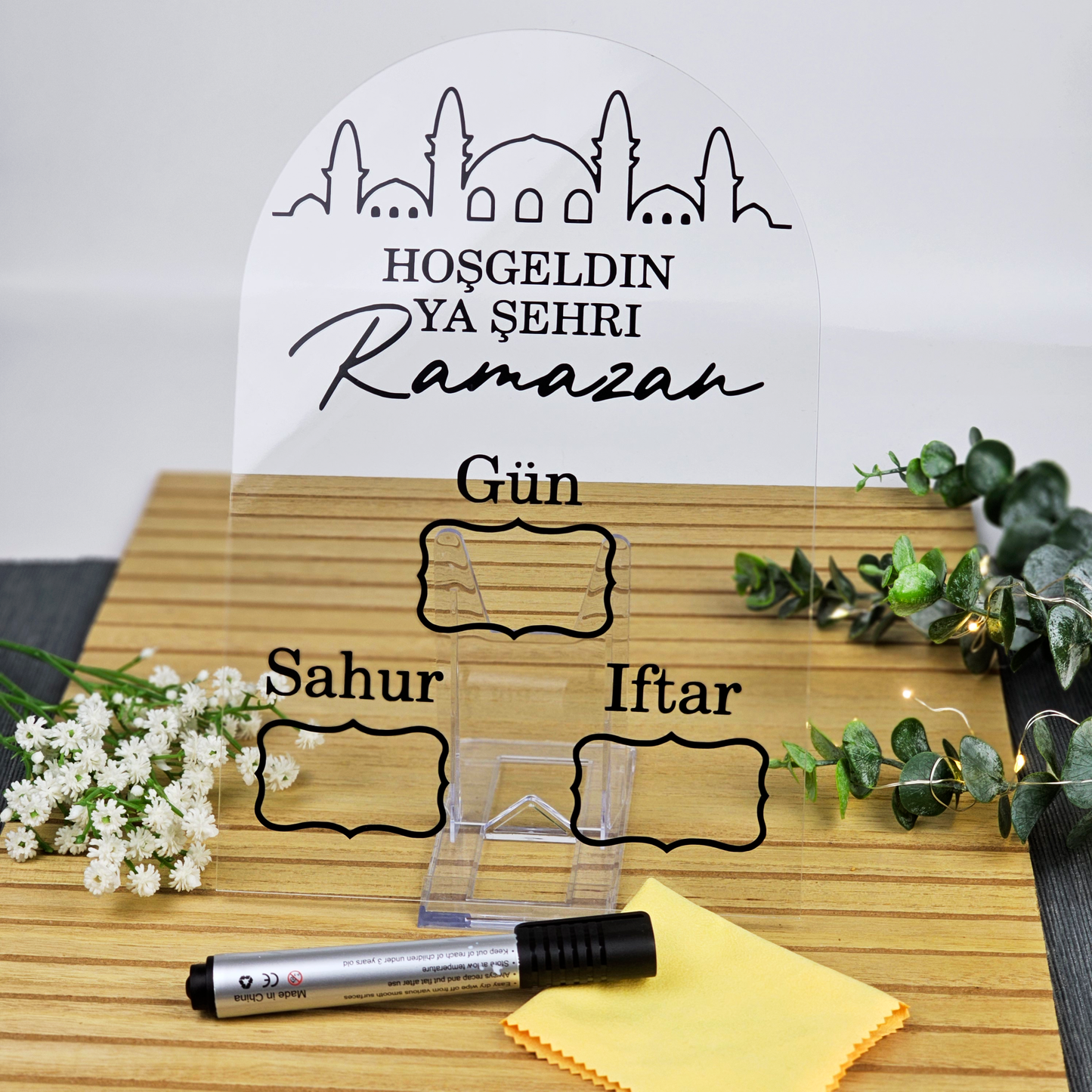 Ramadan / Ramazan Imsakiye Planer aus Acryl – Sahur & Iftar Zeiten | Beschreibbar | Islamische Deko & Geschenkidee