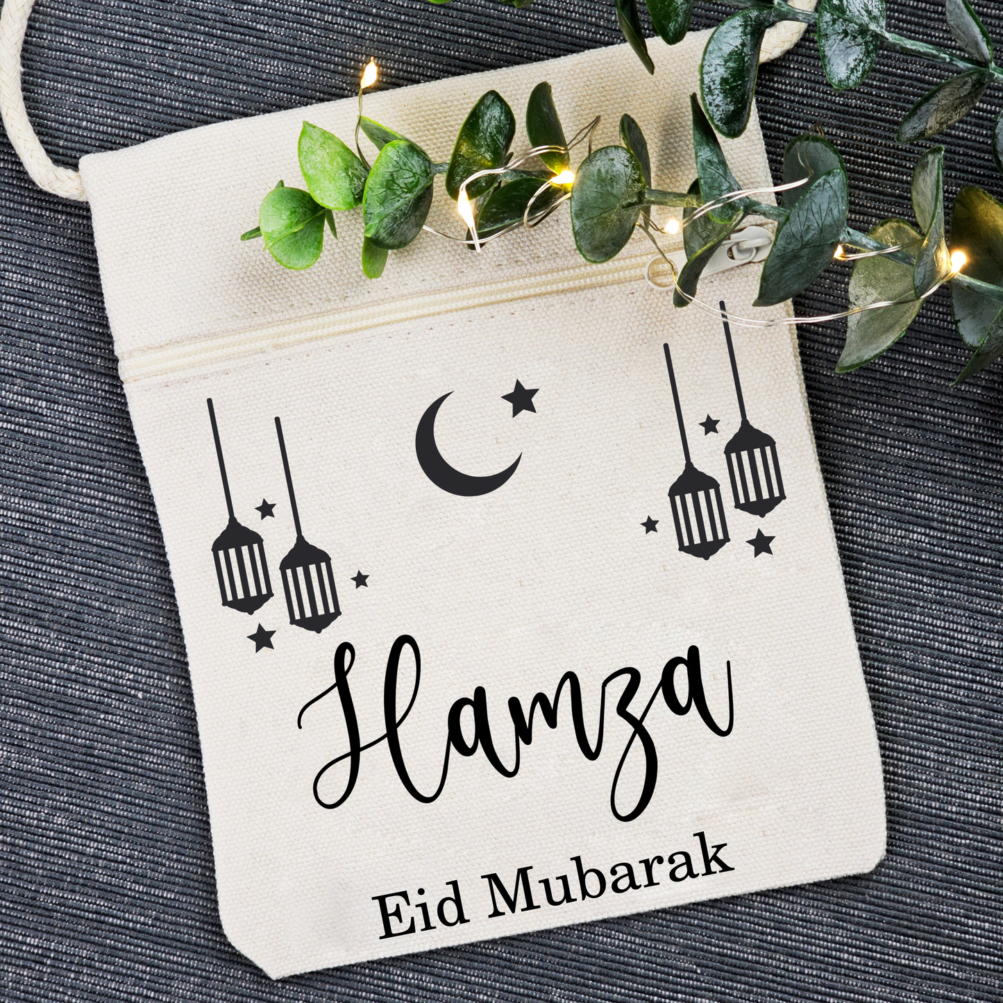 Bayram / Eid Tasche mit Namen – Personalisierbar (Eid Mubarak, Ramadan Geschenk – Motiv Laterne)