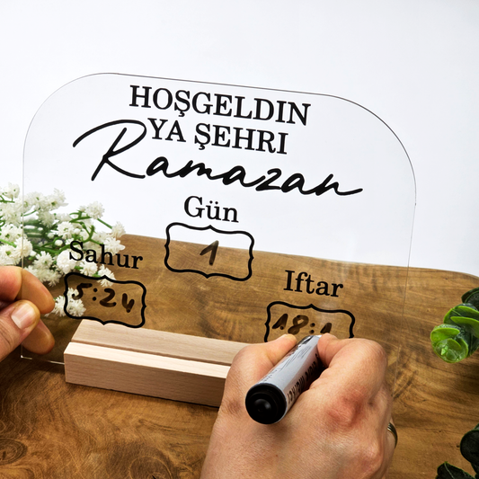 Ramadan / Ramazan Imsakiye Planer aus Acryl – Sahur & Iftar Zeiten | Beschreibbar | Islamische Deko & Geschenkidee (Kompakt)