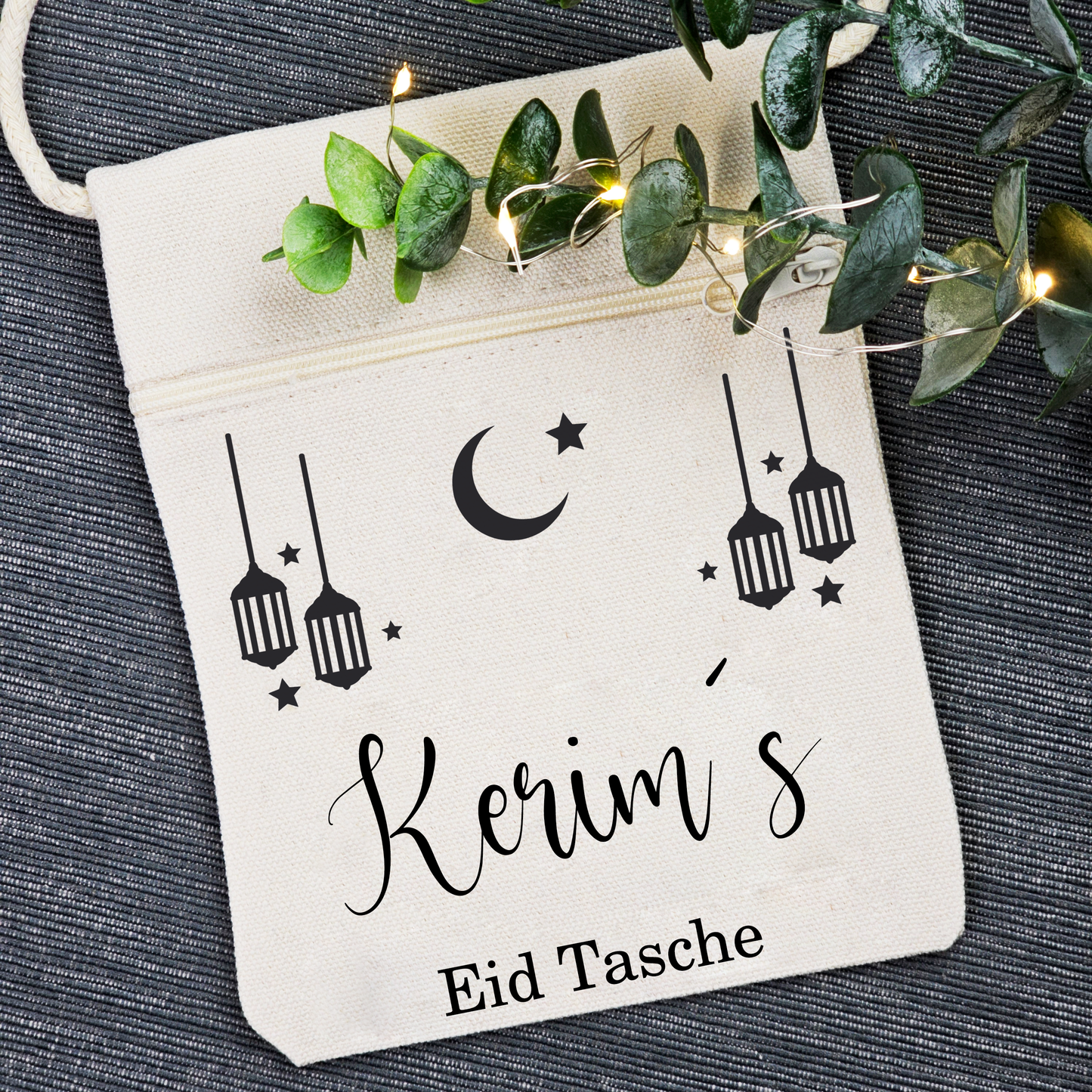 Bayram / Eid Tasche mit Namen – Personalisierbar (Eid Mubarak, Ramadan Geschenk – Motiv Laterne)