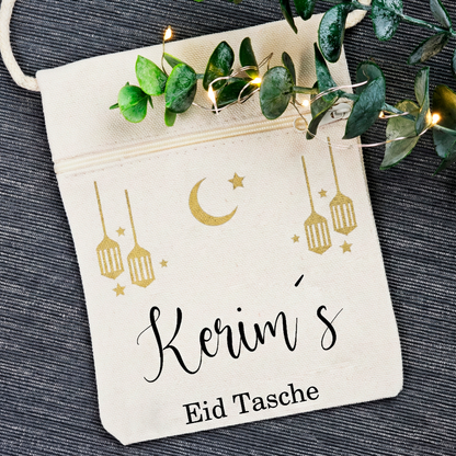 Bayram / Eid Tasche mit Namen – Personalisierbar (Eid Mubarak, Ramadan Geschenk – Motiv Laterne)