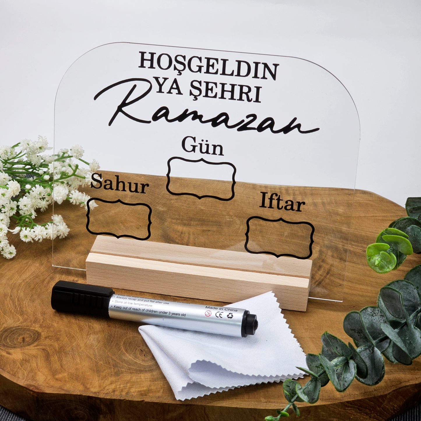 Ramadan / Ramazan Imsakiye Planer aus Acryl – Sahur & Iftar Zeiten | Beschreibbar | Islamische Deko & Geschenkidee (Kompakt)