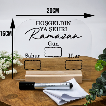 Ramadan / Ramazan Imsakiye Planer aus Acryl – Sahur & Iftar Zeiten | Beschreibbar | Islamische Deko & Geschenkidee (Kompakt)