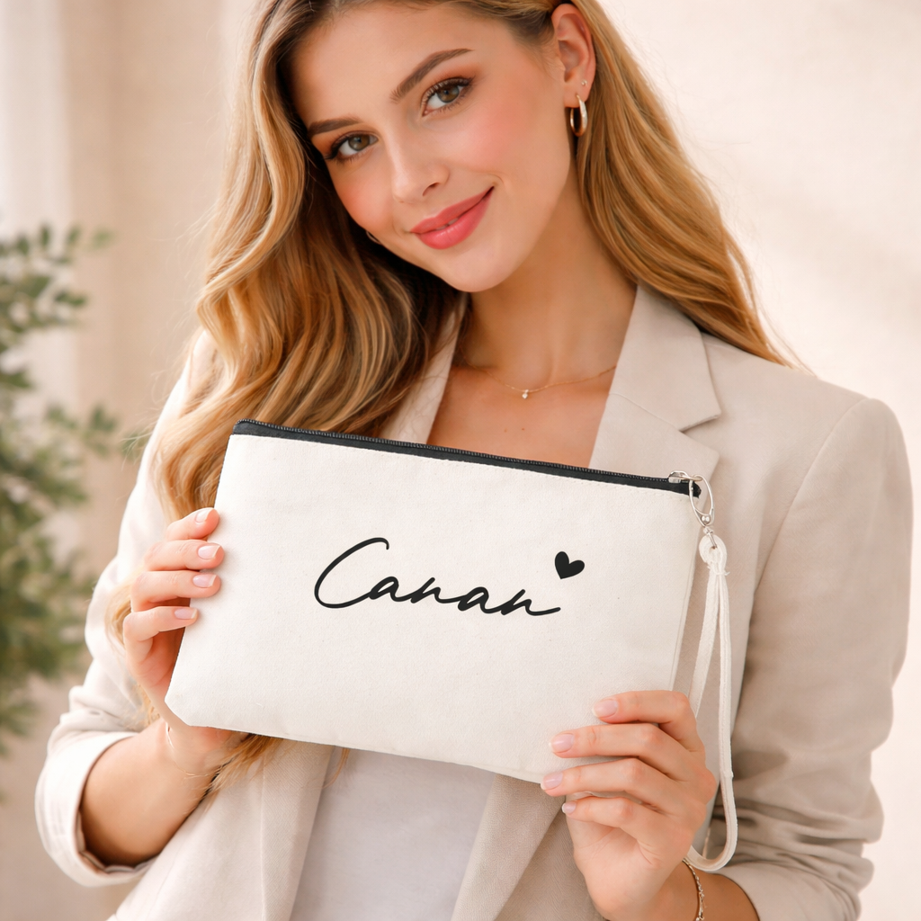 Personalisierte Kosmetiktasche aus Baumwolle | Multifunktionelle Accessoire-Tasche mit Namen