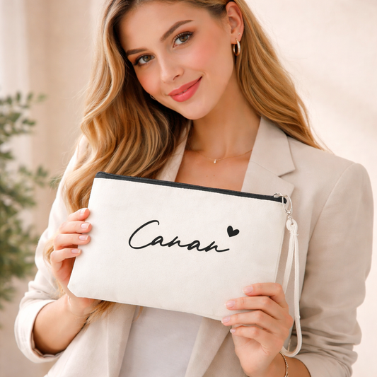 Personalisierte Kosmetiktasche aus Baumwolle | Multifunktionelle Accessoire-Tasche mit Namen