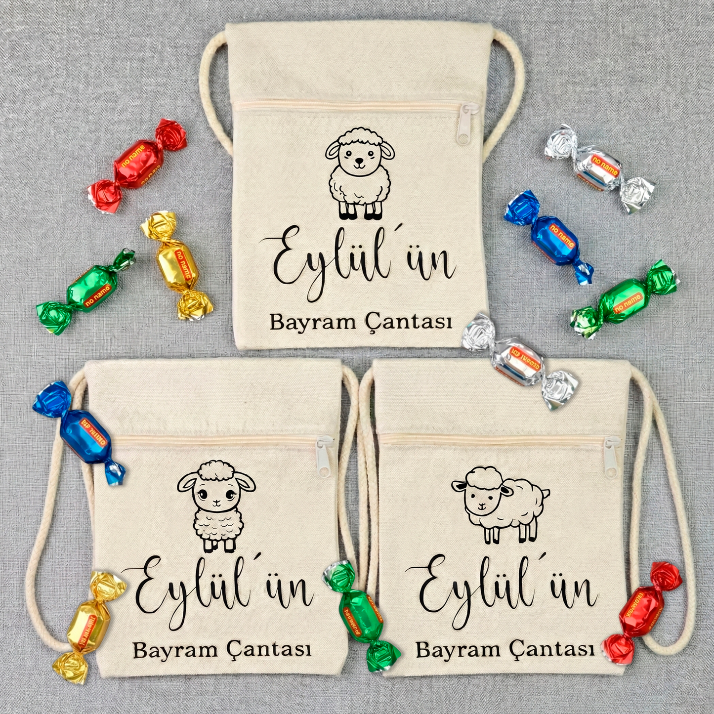 Bayram / Eid Tasche mit Namen – Personalisierbar (Eid Mubarak, Ramadan Geschenk – Motiv Schäfchen)