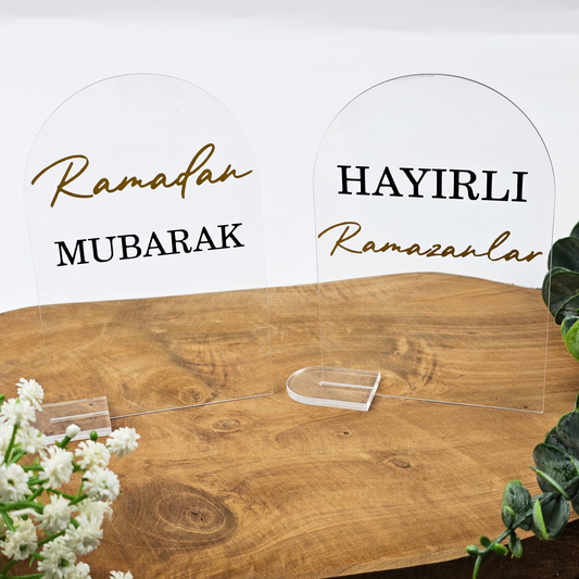 Ramadan Acrylschild mit Acrylstandfuß | Bayram Deko | Eid Mubarak Tischdeko | Islamische Geschenkidee (Hayirli Ramazanlar)