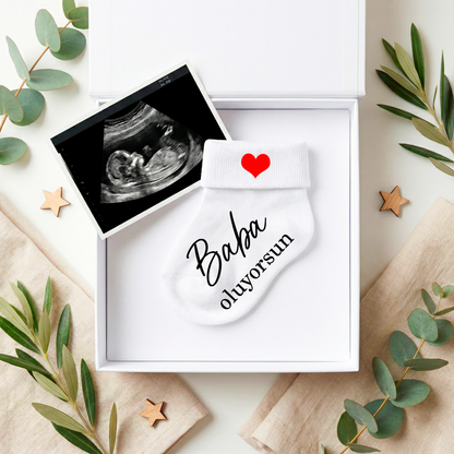 Baby Söckchen zur Schwangerschaftsverkündung | „Baba Oluyorsun“  & weitere Motive | „Du wirst Papa“  & weitere Motive | Türkisch & Deutsch | Babyshooting | Newbornshooting |Geschenkidee