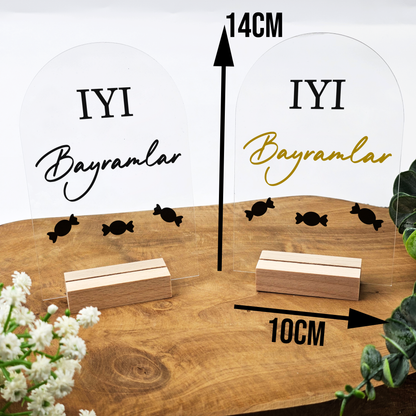 Ramadan Acrylschild mit Holzfuß | Bayram Deko | Eid Mubarak Tischdeko | Islamische Geschenkidee (Iyi Bayramlar 2)