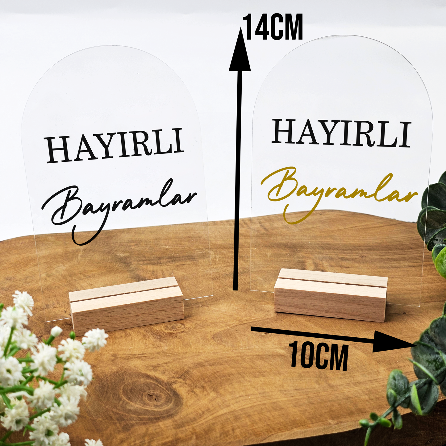 Ramadan Acrylschild mit Holzfuß | Bayram Deko | Eid Mubarak Tischdeko | Islamische Geschenkidee (Hayirli Bayramlar 2)