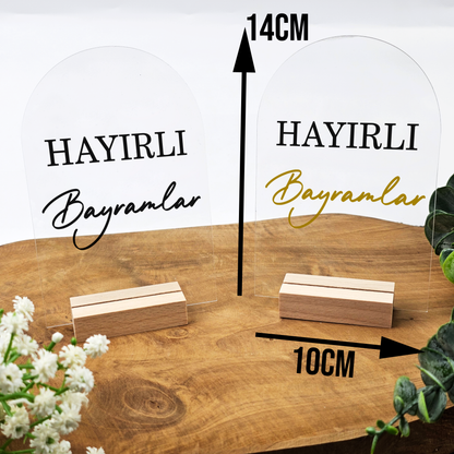 Ramadan Acrylschild mit Holzfuß | Bayram Deko | Eid Mubarak Tischdeko | Islamische Geschenkidee (Hayirli Bayramlar 2)