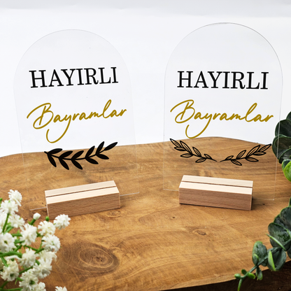 Ramadan Acrylschild mit Holzfuß | Bayram Deko | Eid Mubarak Tischdeko | Islamische Geschenkidee (Hayirli Bayramlar 3)