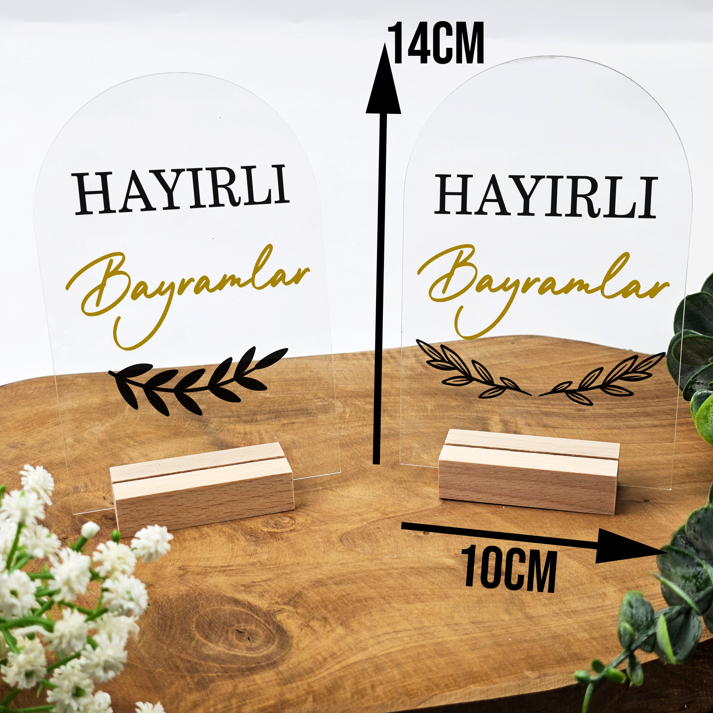 Ramadan Acrylschild mit Holzfuß | Bayram Deko | Eid Mubarak Tischdeko | Islamische Geschenkidee (Hayirli Bayramlar 3)