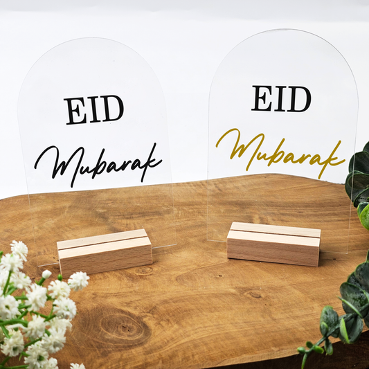 Ramadan Acrylschild mit Holzfuß | Bayram Deko | Eid Mubarak Tischdeko | Islamische Geschenkidee (Eid Mubarak)