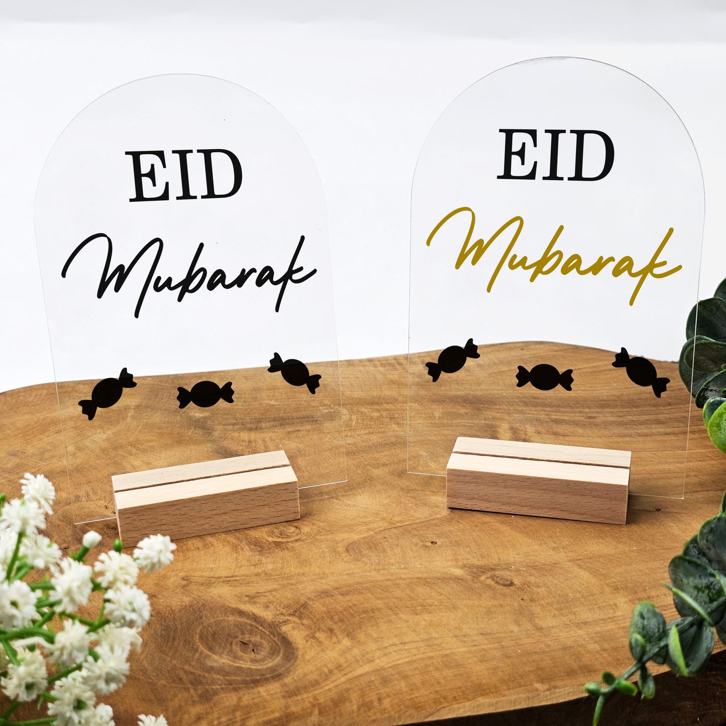 Ramadan Acrylschild mit Holzfuß | Bayram Deko | Eid Mubarak Tischdeko | Islamische Geschenkidee (Eid Mubarak 2)