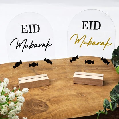 Ramadan Acrylschild mit Holzfuß | Bayram Deko | Eid Mubarak Tischdeko | Islamische Geschenkidee (Eid Mubarak 2)