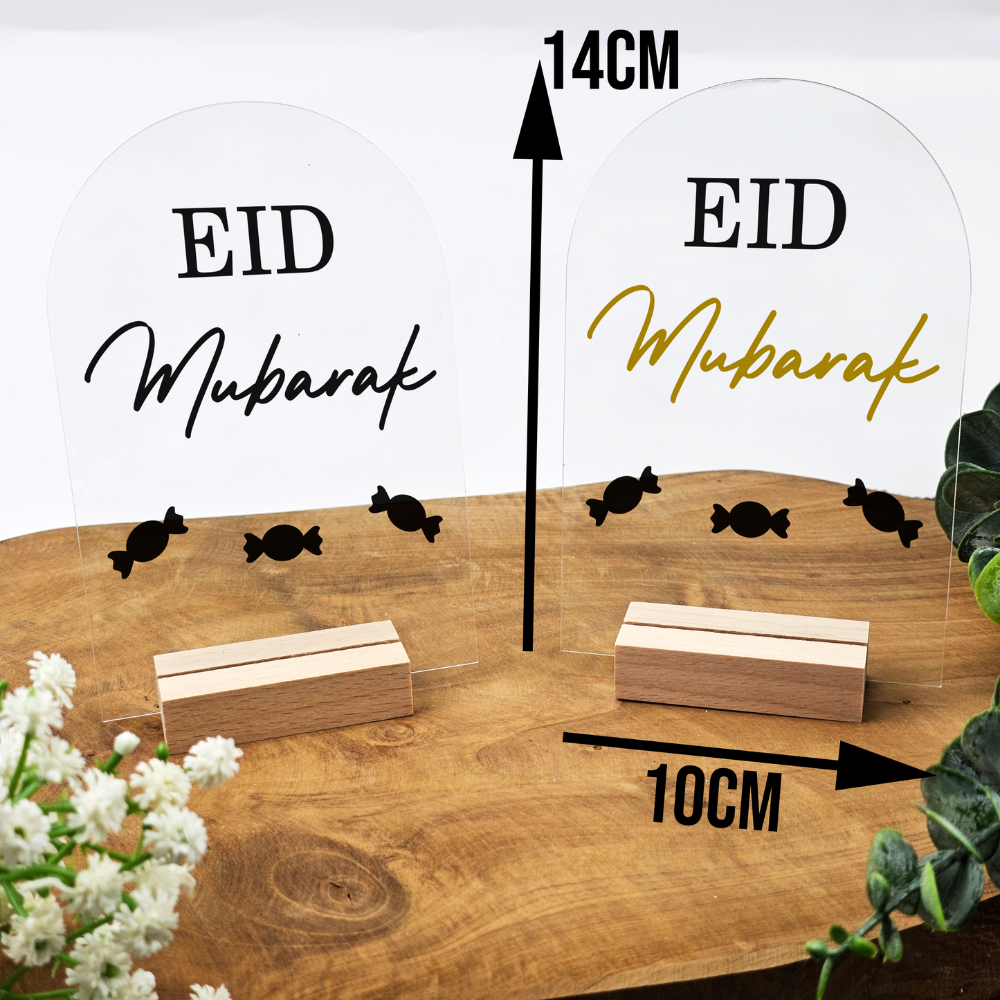 Ramadan Acrylschild mit Holzfuß | Bayram Deko | Eid Mubarak Tischdeko | Islamische Geschenkidee (Eid Mubarak 2)